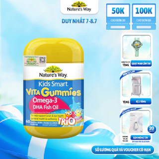 Kẹo Dẻo Cho Bé Nature's Way Kids Smart Vita Gummies Omega-3 DHA Fish Oil Tăng Cường Trí Thông Minh Cho Bé Hộp 60v