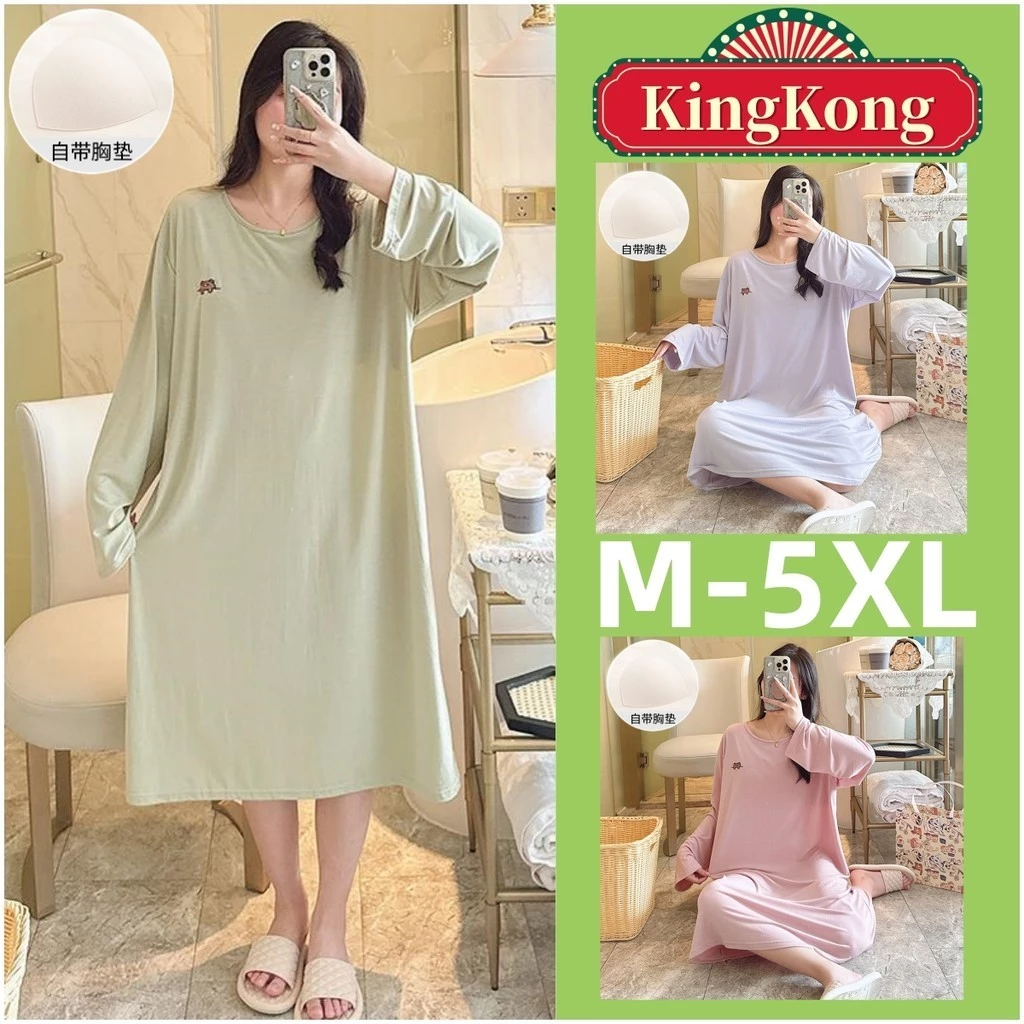 Plus size Váy Ngủ M-5XL Có Đệm Bộ Đồ Ngủ Váy Mô Hình Bộ Đồ Ngủ Nữ Tay Dài Váy Ngủ Người Phụ Nữ Rời Mặc Ở Nhà