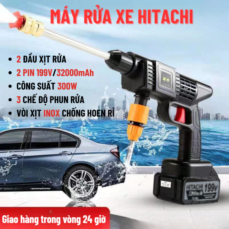 Máy Rửa Xe Hitachi  - Máy Xịt Rửa Sân Vườn, Máy Xịt Rửa Cao Ap Có Tạo Bọt Tuyết Tặng Kèm Bình Tạo Bọt