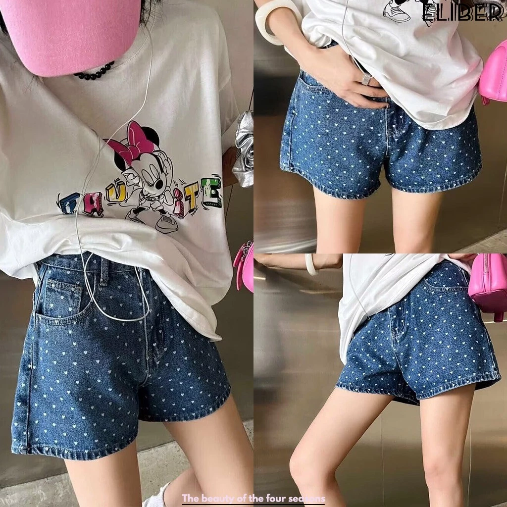 ELIBER- Quần Short Sao Lửng Suông Rộng - Rửa Tạc Retro Mỹ Dễ Phối Đồ - Thiết Kế Tôn Dáng Hot