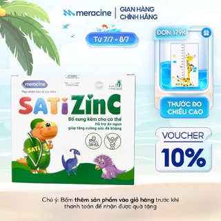 Ống uống bổ sung kẽm SatiZinC MERACINE hỗ trợ ăn ngon, tăng sức đề kháng cho trẻ, củng cố hệ miễn dịch hộp 20 ống x 10ml