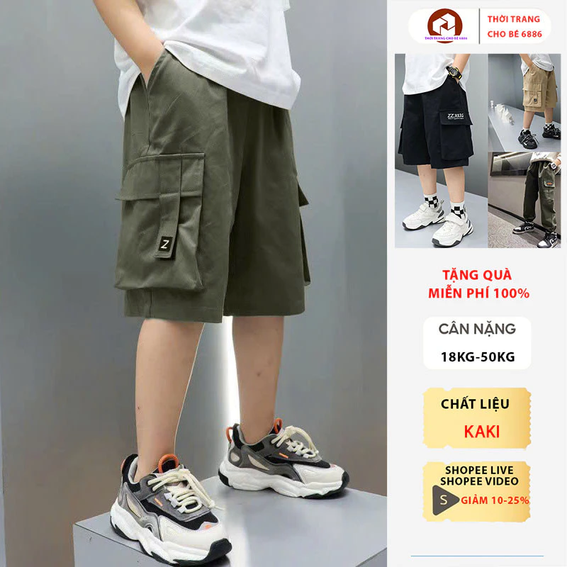 Quần short, dài kaki trẻ em nam, quần vải kaki túi hộp thời trang cho bé trai size nhỡ đại 18-52kg, quần bé trai đi học