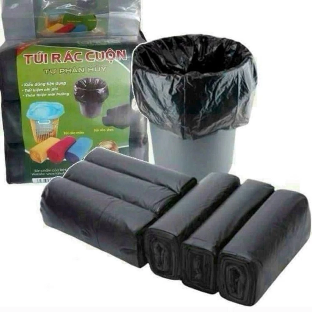 12 cuộn (4 bịch) túi đựnġ rác đen kícḣ thước 55x65cm, có khả năng tự phân hủy