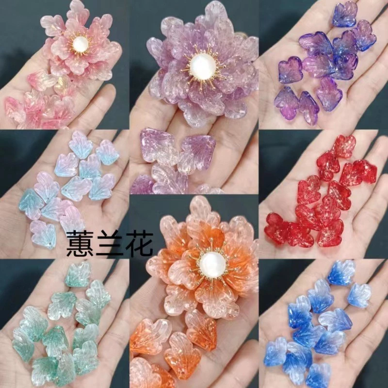(10 cái)Cánh hoa thủy tinh 16*21mm nhiều màu, Nguyên liệu làm trang sức cổ trang, Nguyên liệu DIY