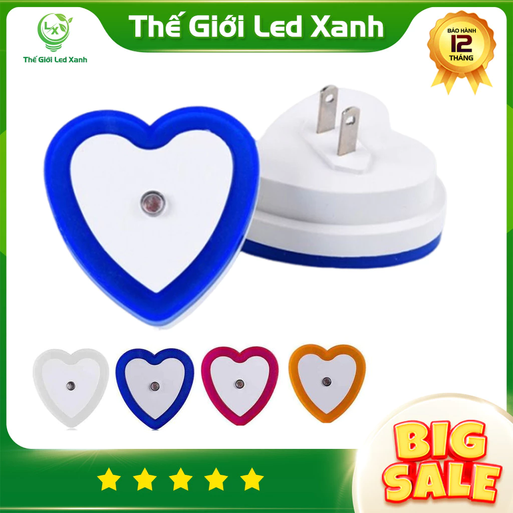 Đèn ngủ tự động sáng khi trời tối, tắt khi trời sáng hình trái tim (01 cái màu sắc ngẫu nhiên)