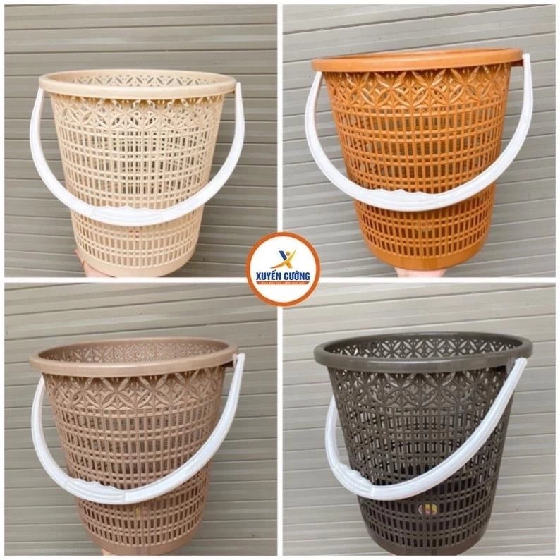 Sọt rác nhựa có quai xách hoa đồng tiền  (5147). Kích thước: 26.5 x 17.5 x 27.5cm