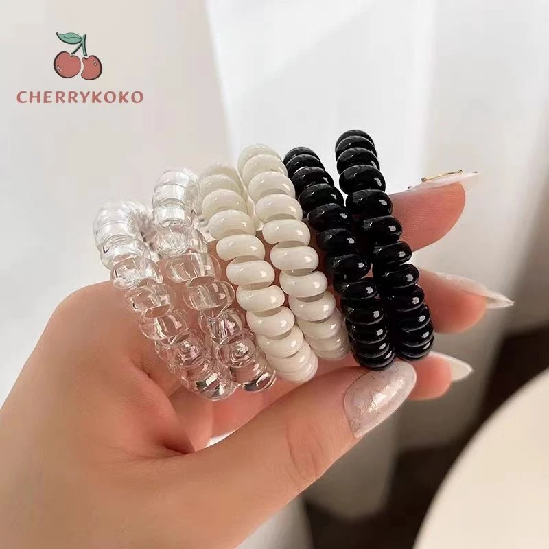 💞Cherry💞 Dây buộc tóc lò xo màu đen tiện dụng dành cho nữ
