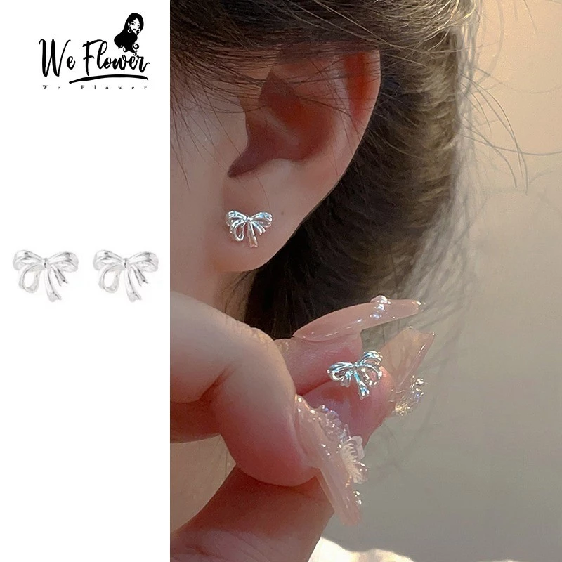WeFlower Đáng Yêu S925 Bạc Ruy Băng Nơ Bông Tai Dành Cho Nữ Bé Gái Không Gây Dị Ứng Nơ Tai Đinh Trang Sức Phụ Kiện