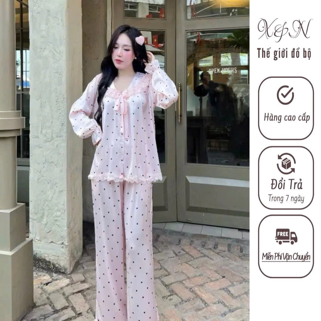 Bộ Ngủ Lụa Cổ Tim Phối Ren Mặc Nhà Size Từ 40-80kg