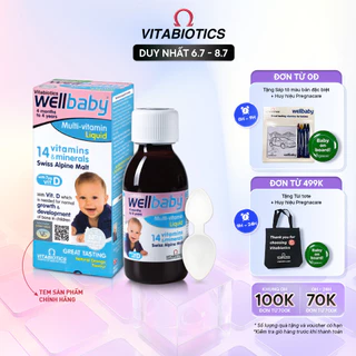 Siro Uống Cho Bé Vitabiotics WELLBABY Multi-Vitamin Liquid Vị Cam Mạch Nha Ngon Miệng, Tăng Cường Sức Đề Kháng 150ml