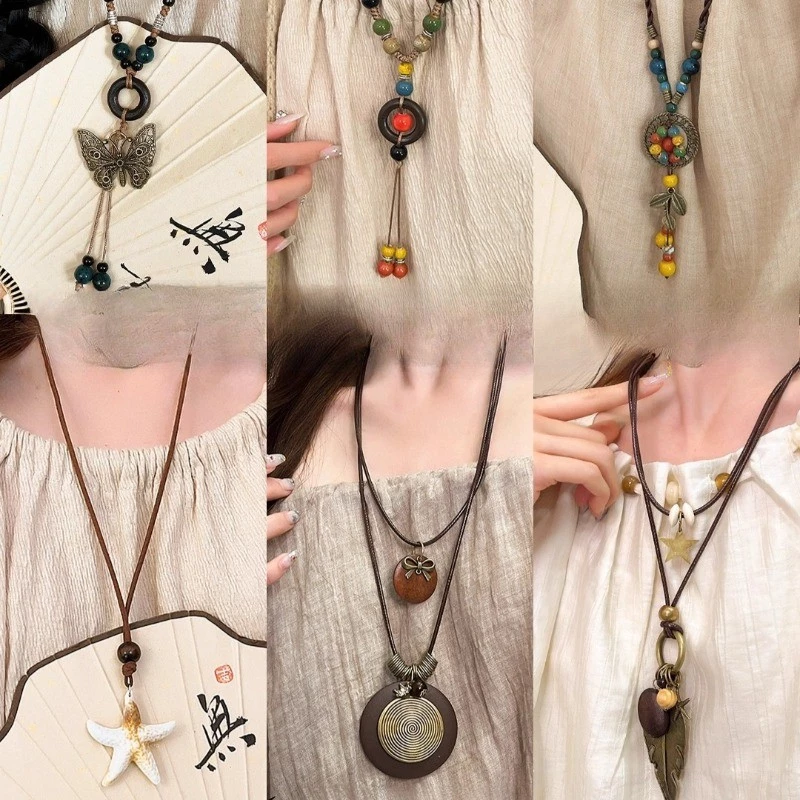 Vòng cổ nữ Bohemian Phong cách mới Vòng cổ lá cổ điển