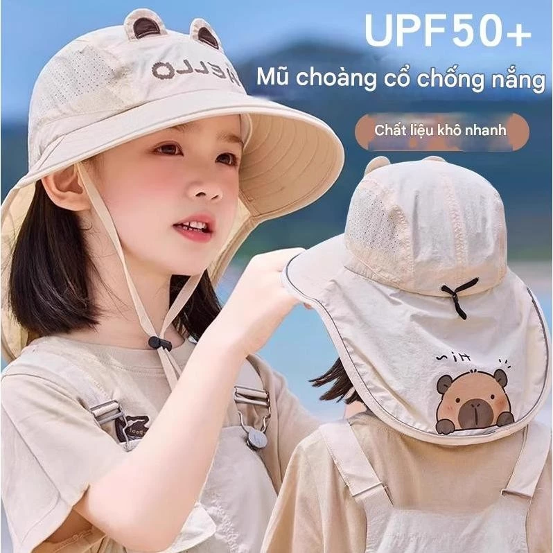Mũ Bucket Chống Nắng Cho Bé Họa Tiết Capybara Dễ Thương – Ngăn Tia UV, Vải Nhanh Khô, Thoáng Khí