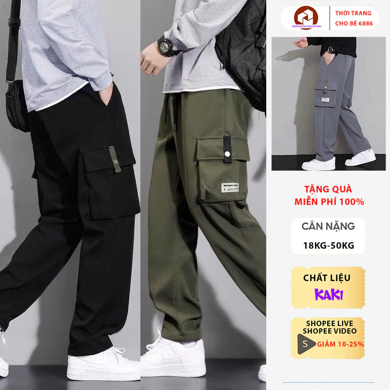 Quần dài, short kaki trẻ em nam, quần vải kaki túi hộp thời trang cho bé trai mẫu THN size 18-52kg, quần bé trai đi học