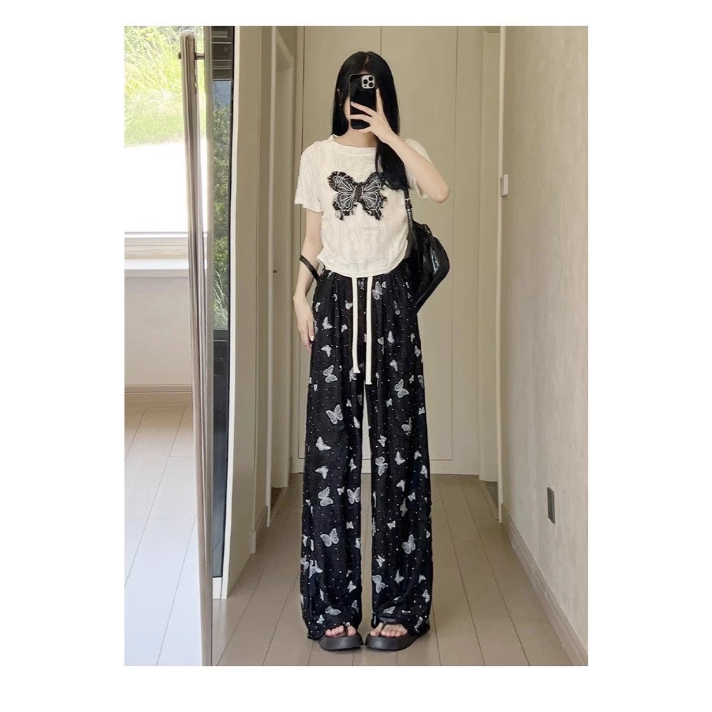 Quần ống rộng đũi rách đính đá LylyshopUnisex chất vải đũi rách đính đá mềm mịn dày dặn dành cho nữ mặc được 4 mùa