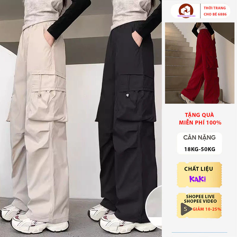 Quần bé gái, quần túi hộp ống suông cho bé gái từ 18-52kg, vải kaki mẫu STE, quần đi học bé gái, quần dài cho bé gái