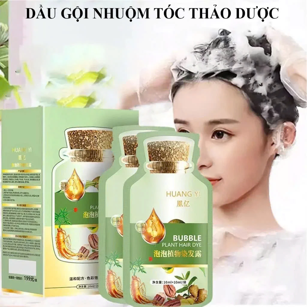 Dầu Gội Nhuộm Màu Tóc Thảo Dược Hộp 10 gói 30ml, Dầu Gội Phủ Bạc Tóc, Nuôi Dưỡng Tóc Khoẻ Óng Mượt