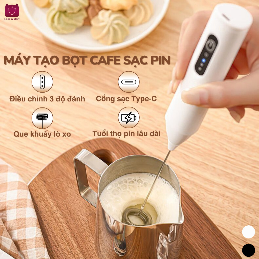 Máy Đánh Trứng, Đánh Sữa Và Tạo Bọt Cafe Di Động Cầm Tay 3 Tốc Độ Sử Dụng Pin…