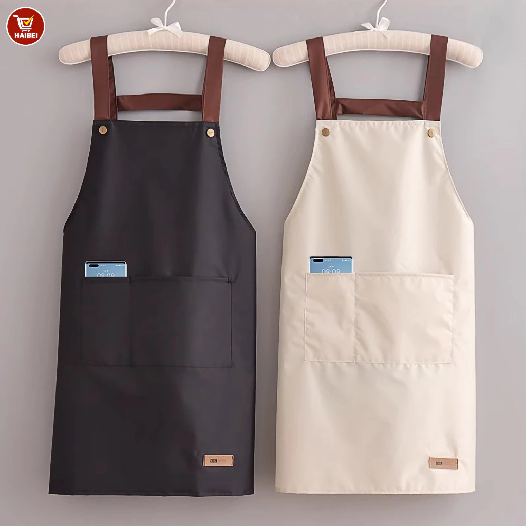 Tạp Dề Chống Thấm Nước Và Chống Thấm Dầu Dành Cho Nam Nữ Có Túi Lớn, Tạp Dề Nấu Ăn Nhà Bếp Màu Trơn Đơn Giản