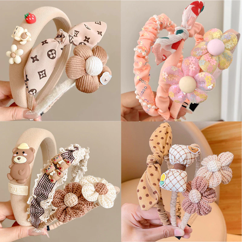 Bộ 3 Băng Đô Cho Trẻ Em Bé Gái Hàn Quốc Ren Hoa Nơ Gấu Băng Đô Quấn Tóc Dễ Thương Vòng Tóc