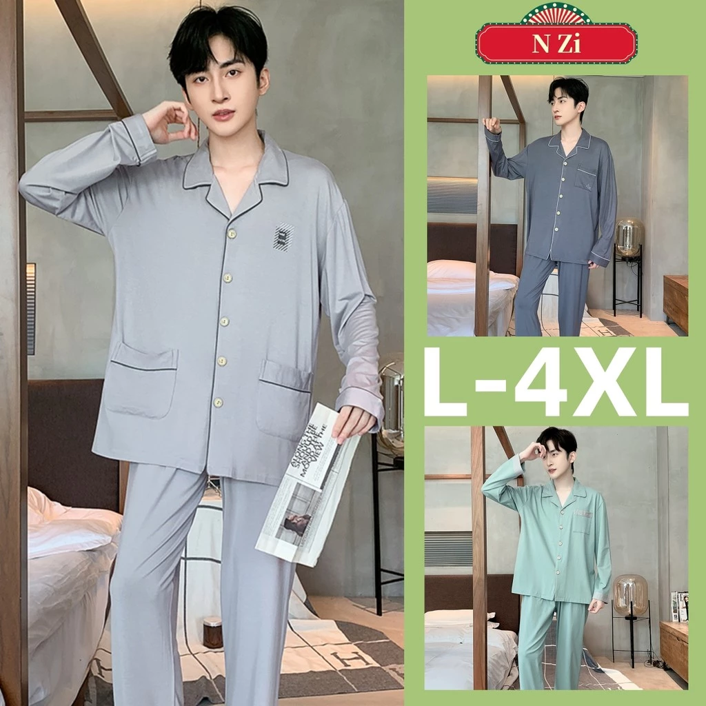 Bộ Đồ Ngủ Nam Mẫu L-4XL Plus Kích Thước Đồ Ngủ Người Mùa Thu Đông Tay Dài Bộ Đồ Ngủ Rời Trơn Loungewear