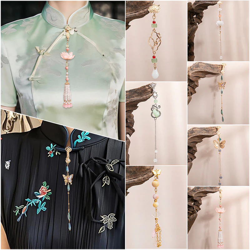 Hanfu Bấm Ve Áo Nữ Cổ Sườn Xám Phụ Kiện Tua Rua Hoa Sen Trang Sức Vú Phong Cách Trung Quốc Handmade Mặt Dây Chuyền Cổ Tích Mặt Dây Chuyền Phong Cách Trung Hoa