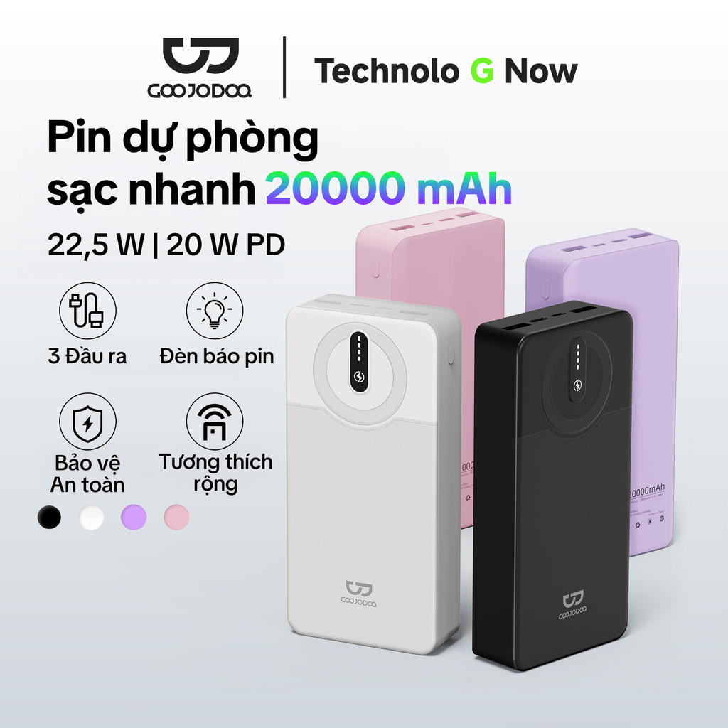 GOOJODOQ 20000mAh Power Bank Sạc nhanh USB Sạc Đèn LED di động 22,5W cho quạt…