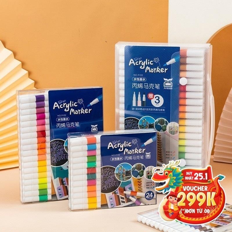 Bút Màu Acrylic Make bộ 60 bút Cao Cấp Chống Nước Vẽ Trên Mọi Chất Liệu Màu Sắc Đẹp Tươi Sáng