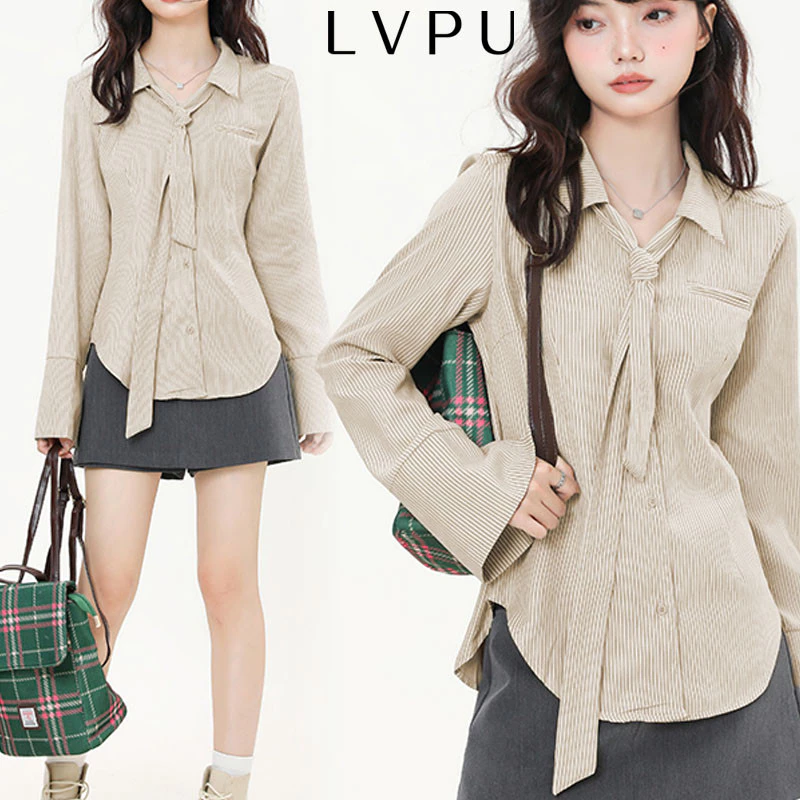LVPU Tính Khí Áo Sơ Mi Dài Tay Top Phong Cách Mới Slim-fit Ôm Hơn Nhìn Đáy Áo Sơ Mi Sang Trọng