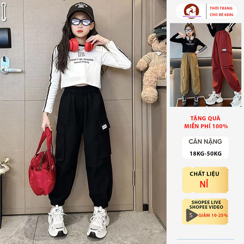 Quần bé gáI, quần túi hộp thu đông cho bé gái từ 18-52kg, vải nỉ mẫu A, quần đi học bé gái, quần dài cho bé gái