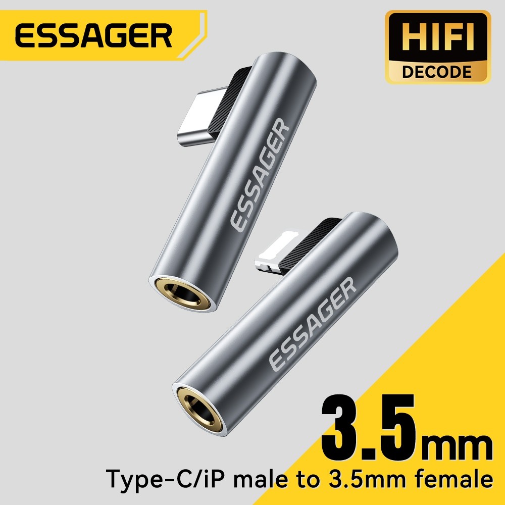 Essager Type C / L sang 3.5mm Bộ chuyển đổi âm thanh 90 độ Góc phải Nam sang…