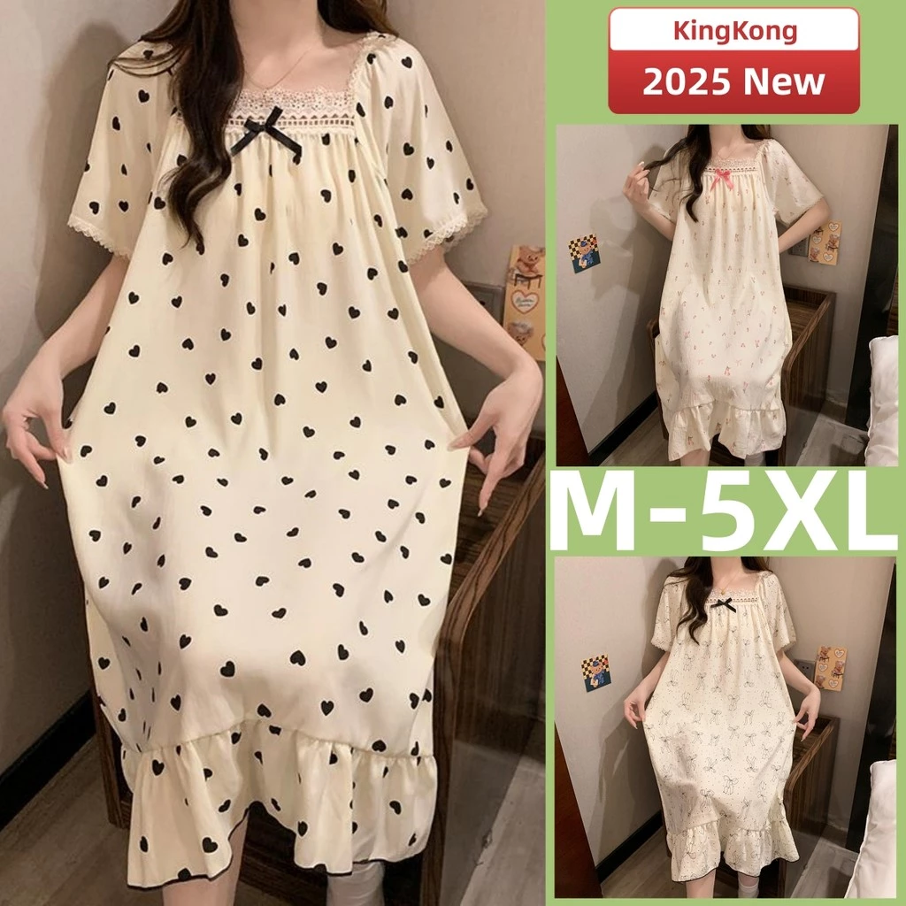 Bộ đồ ngủ nữ cotton M-5XL, váy tay ngắn mát mẻ cho mùa hè