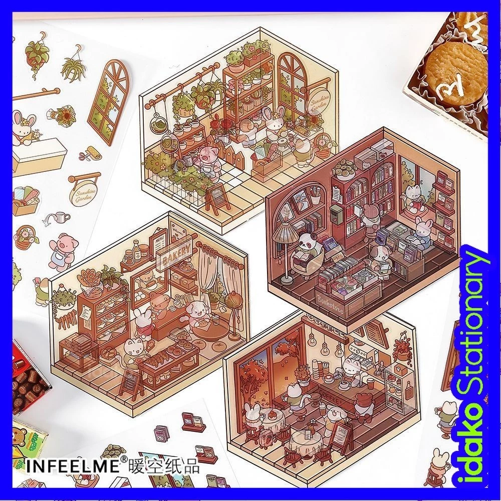 Nhãn dán Idako 3D thu nhỏ Hàng có sẵn [Dòng mở đầu hôm nay] Nhãn dán PET Sổ tay hoạt hình dễ thương Cảnh tự làm Nhãn dán trang trí cảnh quan SS136 giáng sinh hình decor giáng sinh trang trí sticker noel hình 3d 3d decal noel