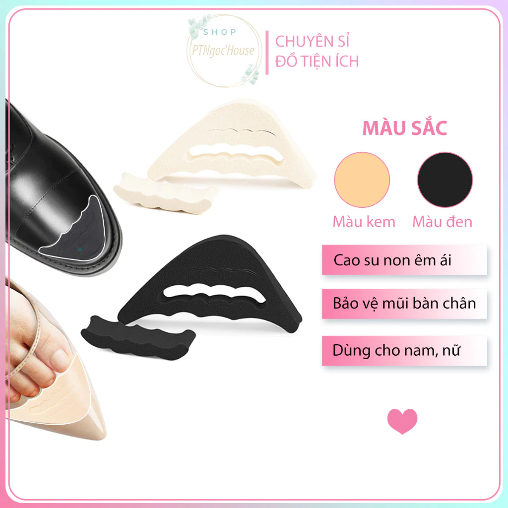 Set 2 Đôi Lót Mũi Giày Su Non Đệm Êm Ngón Chân, Giúp Giảm Size Cho Giày Bị Rộng