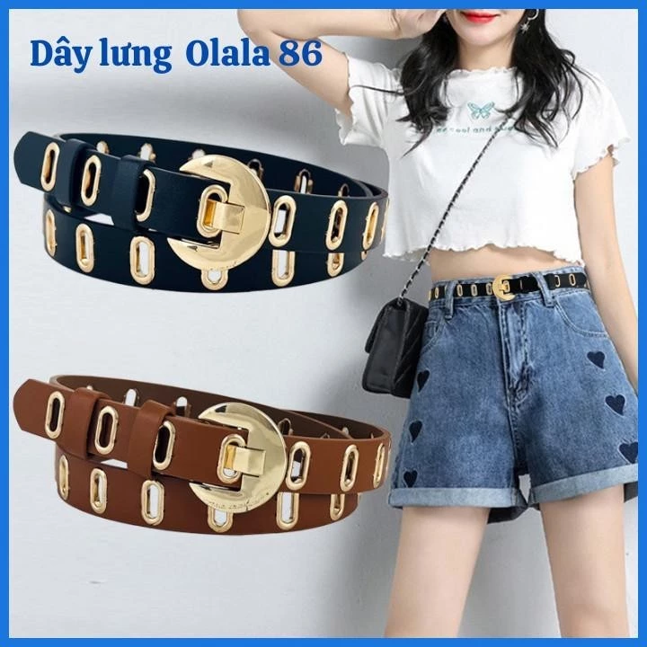 Dây lưng Casual đục lỗ cao cấp, thắt lưng nữ lỗ nhỏ bản 2.3cm khóa tròn tiện dụng phong cách thanh lịch OLL338