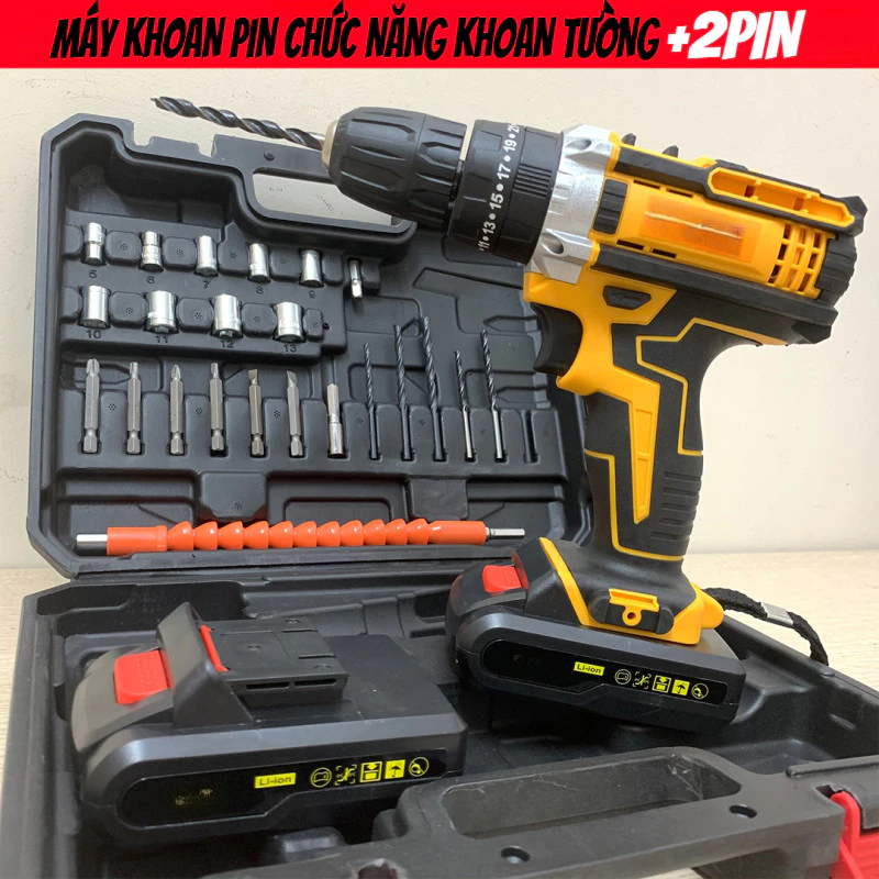 Máy khoan pin 72v, khoan pin  3 chức năng, Máy bắn vít, khoan gỗ, sắt, siết bulong. Tặng bộ 24 phụ kiện