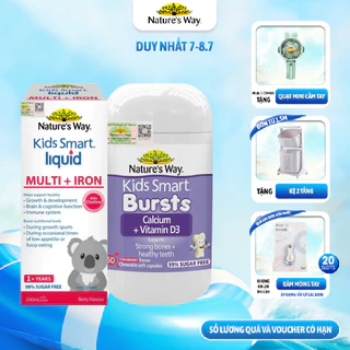 Combo Bổ Sung Canxi và Sắt Nature's Way Kids Smart Liquid Multi + Iron và Calcium + Vitamin D3 Burstlets