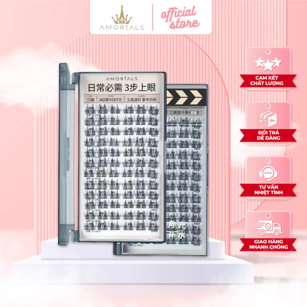 Lông Mi Giả Amortals 12 Hàng 72 Chiếc Kích Cỡ Từ  8mm-13mm Dày Nhẹ Cong Tự Nhiên Chuyên Nghiệp