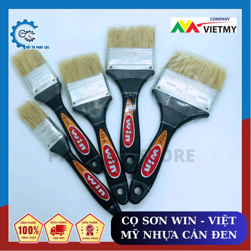 Chổi sơn, cọ sơn, cọ quét sơn WIN VIỆT MỸ Cán đen đủ size - 100% lông heo
