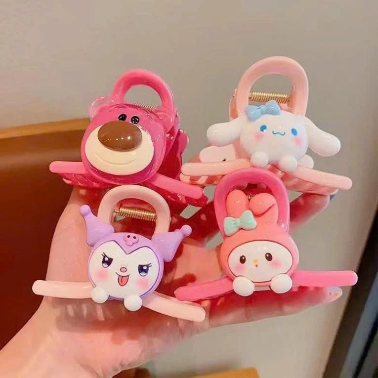 【Hwang】Sét 4 Kẹp Tóc Càng Cua Hình Gấu Dâu Cho Bé Gái  -  Cặp Tóc Hoạ Tiết Hoạt Hình Cho Bé