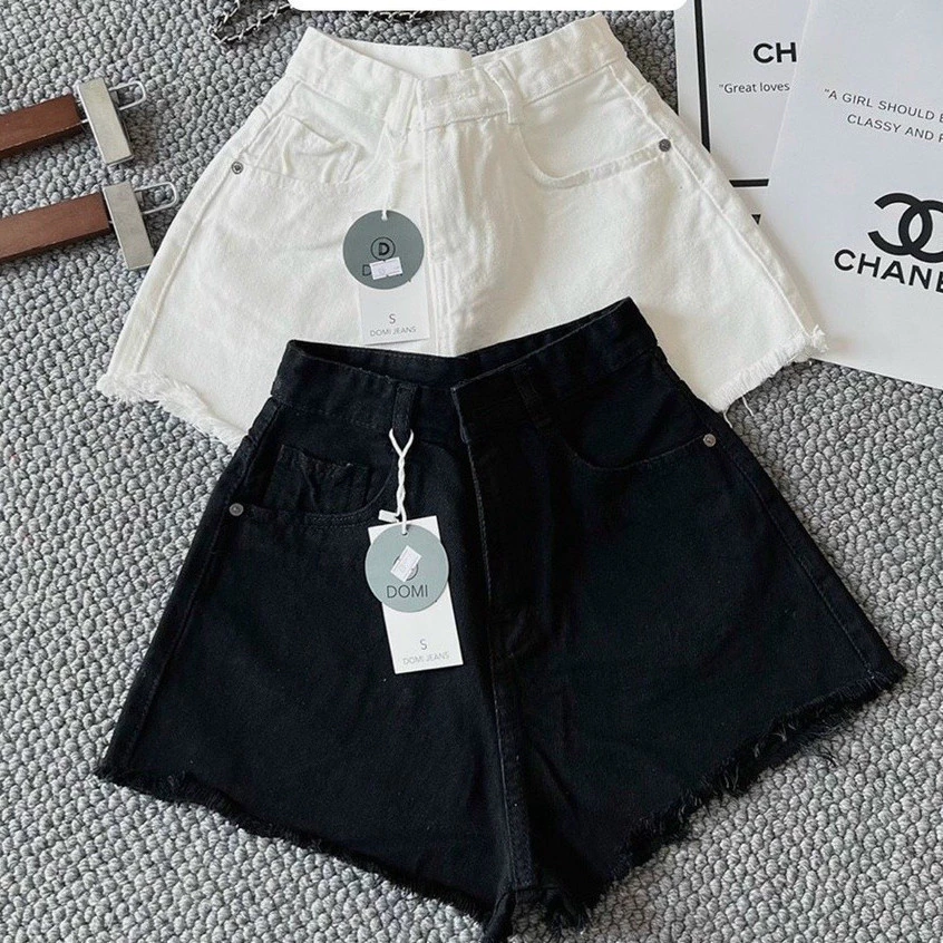 quần short jean nữ trắng vải denim lai tua cá tính bền đẹp, dễ phối đồ