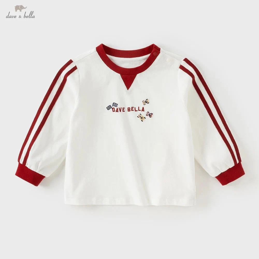 Dave Bella 6M-9Y Áo thun dài tay bé trai 100% Cotton in hình áo phông trẻ em thu đông DB3252919