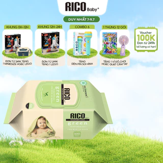 Khăn Giấy Ướt RICO BABY Green Cao Cấp Hàn Quốc Cho Bé, Chuẩn Xanh Từ Thiên Nhiên, Mềm Mại và An Toàn Cho Da Gói 100 Tờ