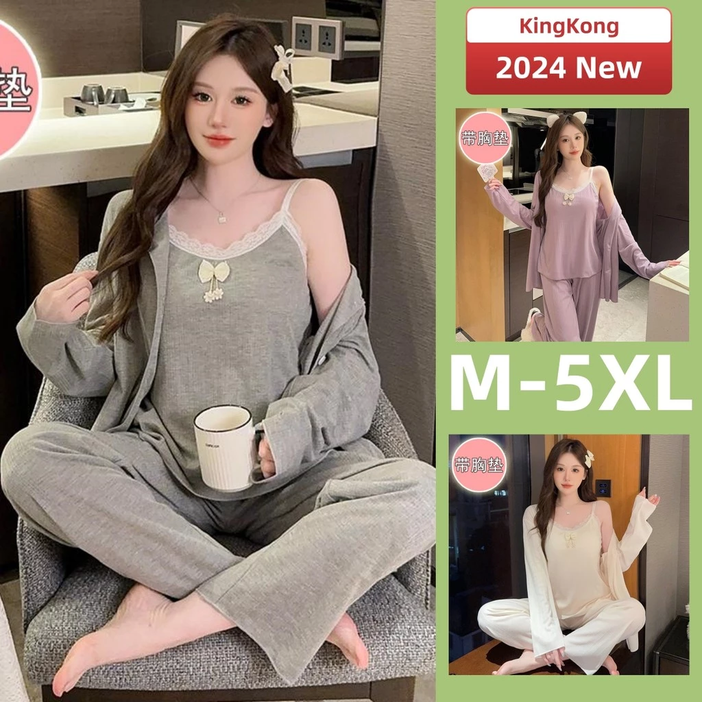Plus Kích Thước Bộ Đồ Ngủ Nữ Cotton M-5XL Có Đệm Đồ Ngủ Người Phụ Nữ Thu Đông Tay Dài Bộ Đồ Ngủ Nữ Rời Phong Cách Đơn Giản Mặc Ở Nhà