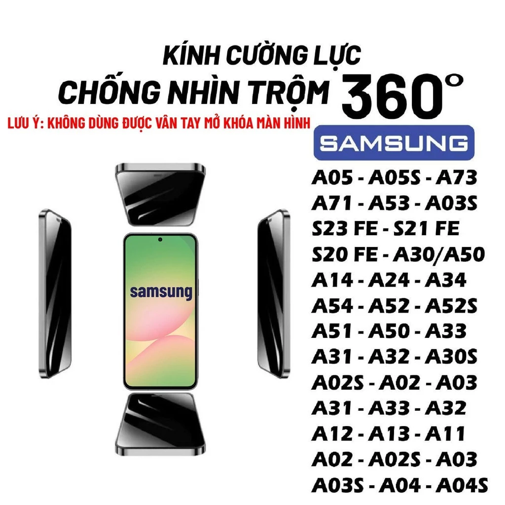 Kính cường lực Samsung chống nhìn trộm 360 độ A56 A55 A35 A05 A06 A13  A22 A23 A31 A32 A33 A51 A52 A52s A53 A71 A72 A73