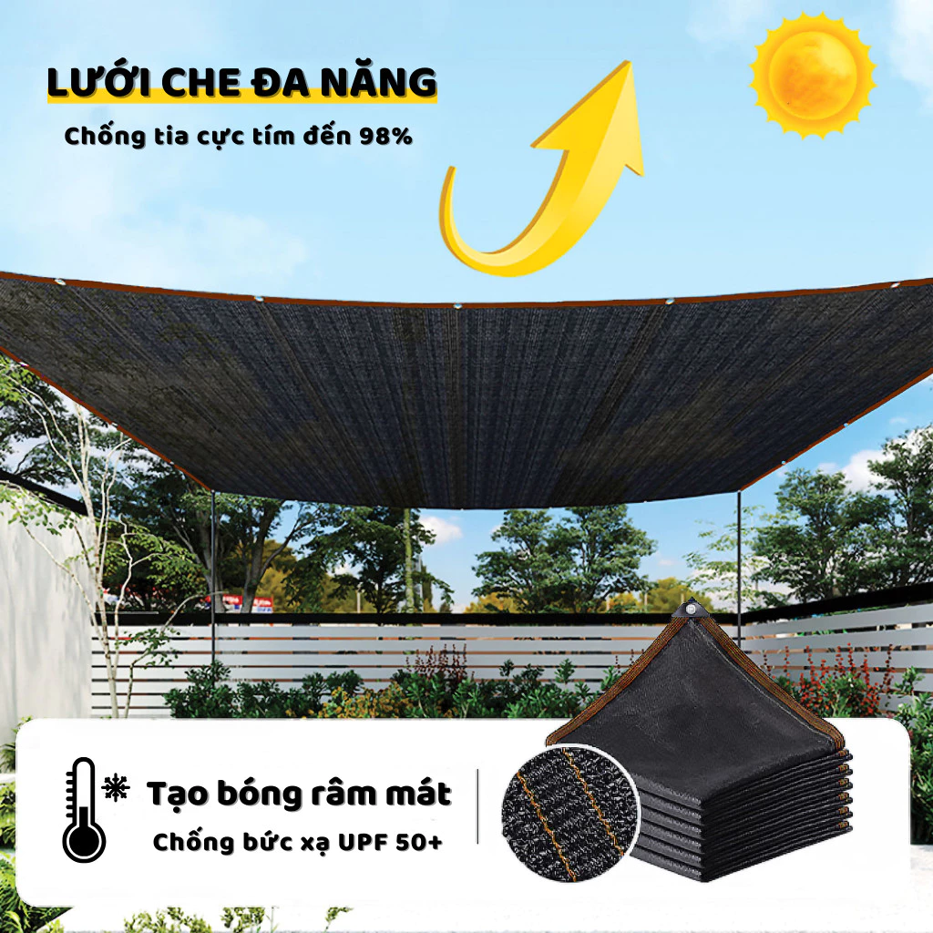 Lưới che nắng 3mx5m, Bạt che nắng ban công ngoài trời, lưới 96% chặn tia uv hiệu quả