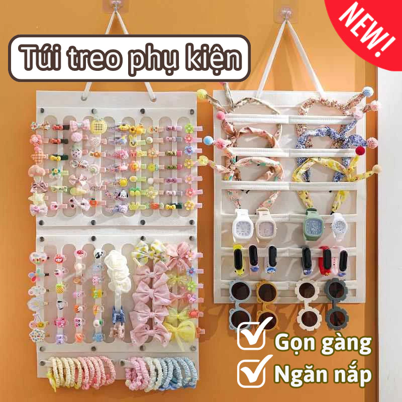 Giá treo kẹp tóc Chicbabe nhiều ngăn sắp xếp phụ kiện gọn gàng setup không gian phong cách Hàn Quốc 2 màu trắng/ hồng