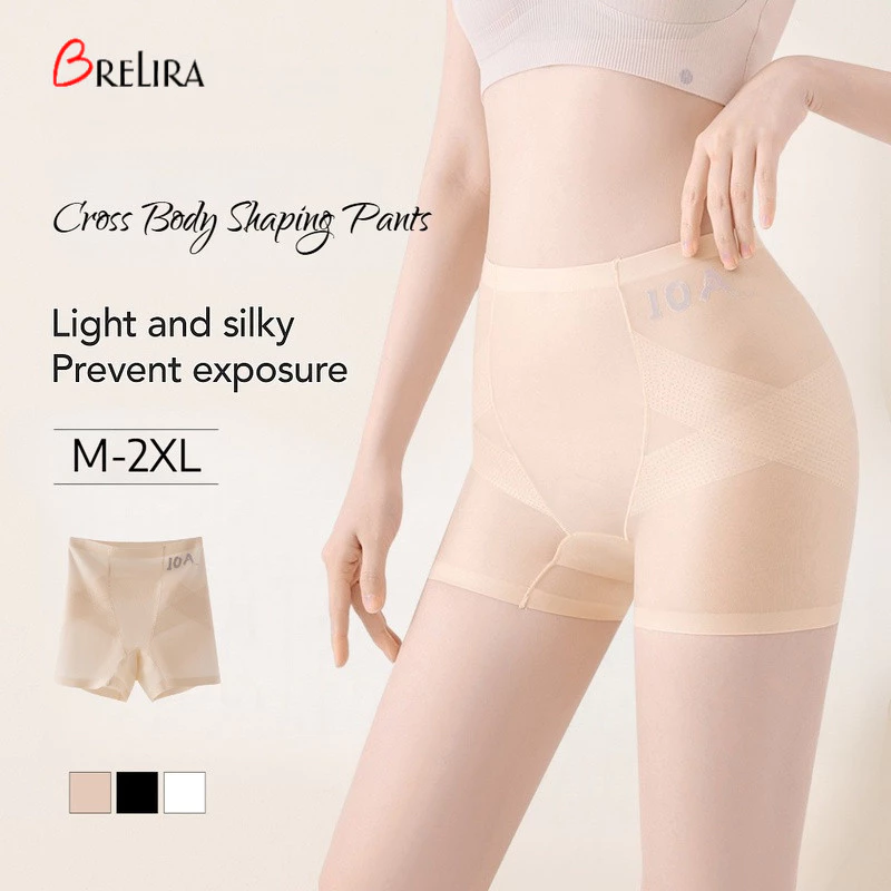 『Brelira』High Waist Safety Pants Seamless Panties Mulberry Silk Tummy Control Shapewear Hip Lift Ultra-Thin Underwear