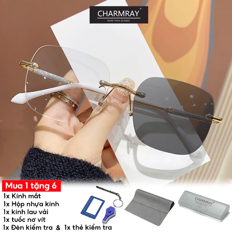Charmray Kính mắt chống bức xạ Photochromic không khung dành cho nữ Kính quang học nhẹ