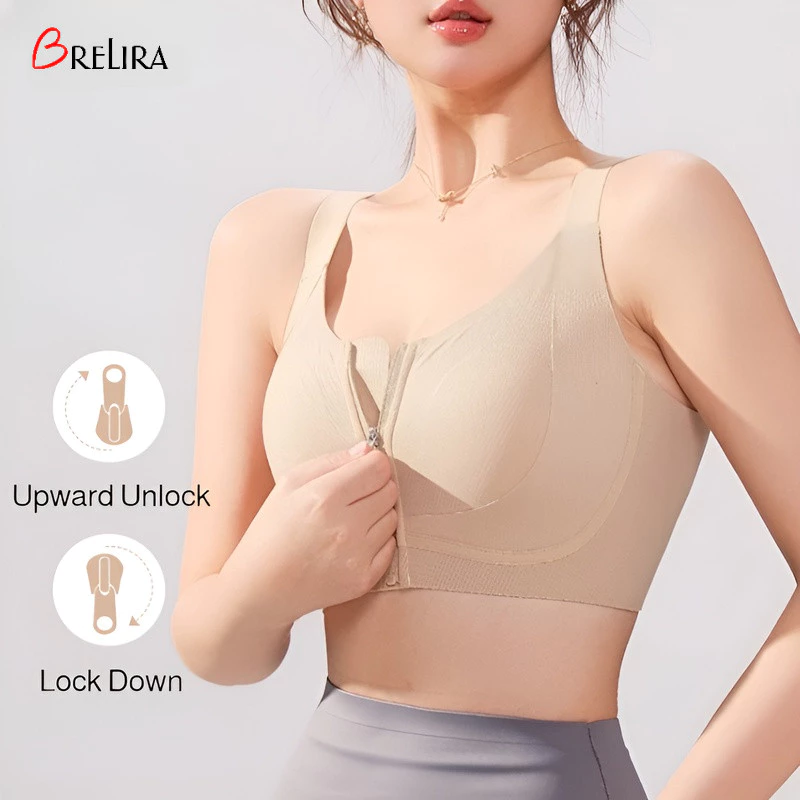 『 Luminara 』 Áo ngực có khóa kéo phía trước Hỗ trợ áo ngực giảm thiểu chống chảy xệ Áo ngực mềm không dây Chạy bộ Đồ lót nữ chống sốc
