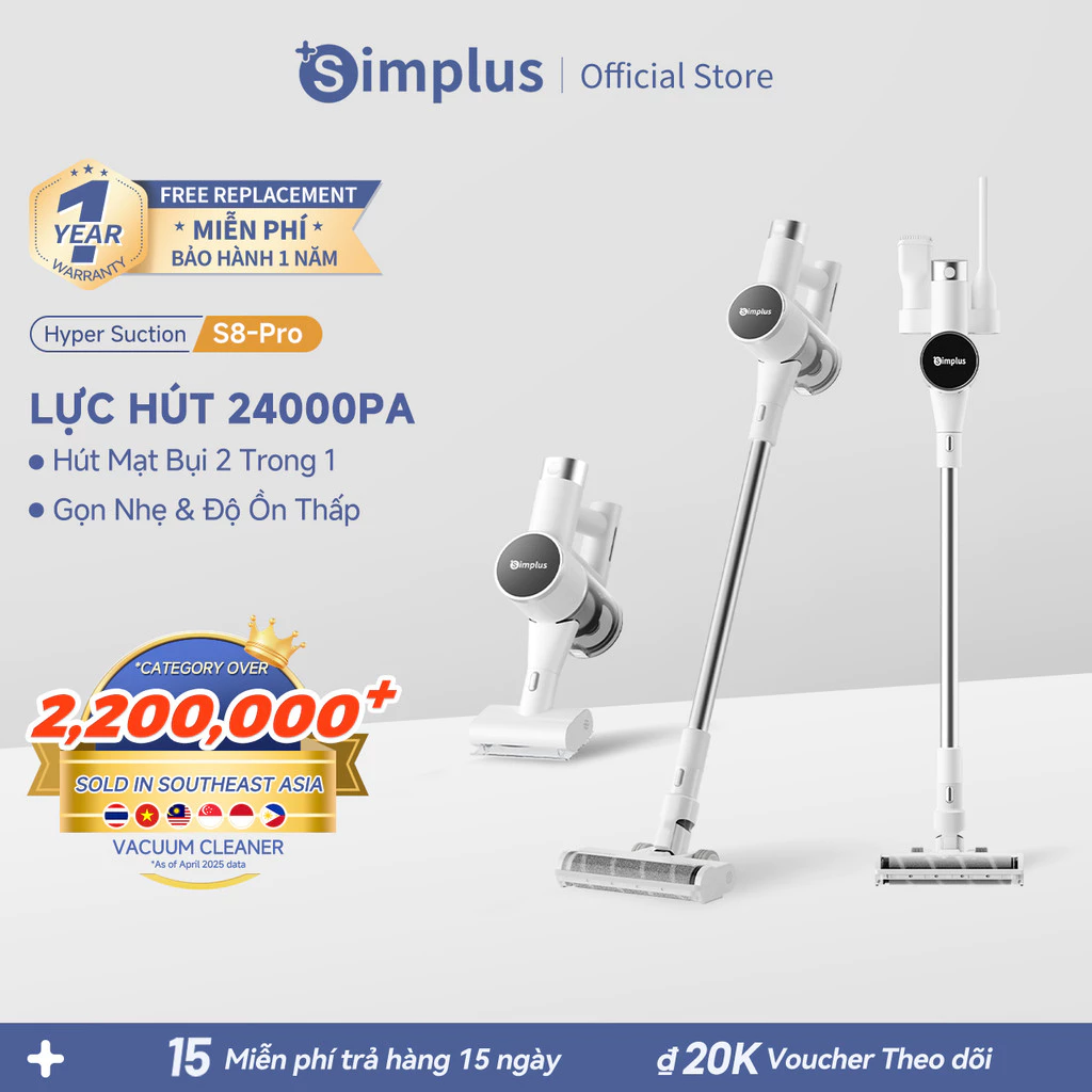 Simplus Máy Hút Bụi Không Dây Lực Hút 24000Pa Màn Hình LED XCQH013 - Bảo Hành 1 Năm 1 Đổi 1